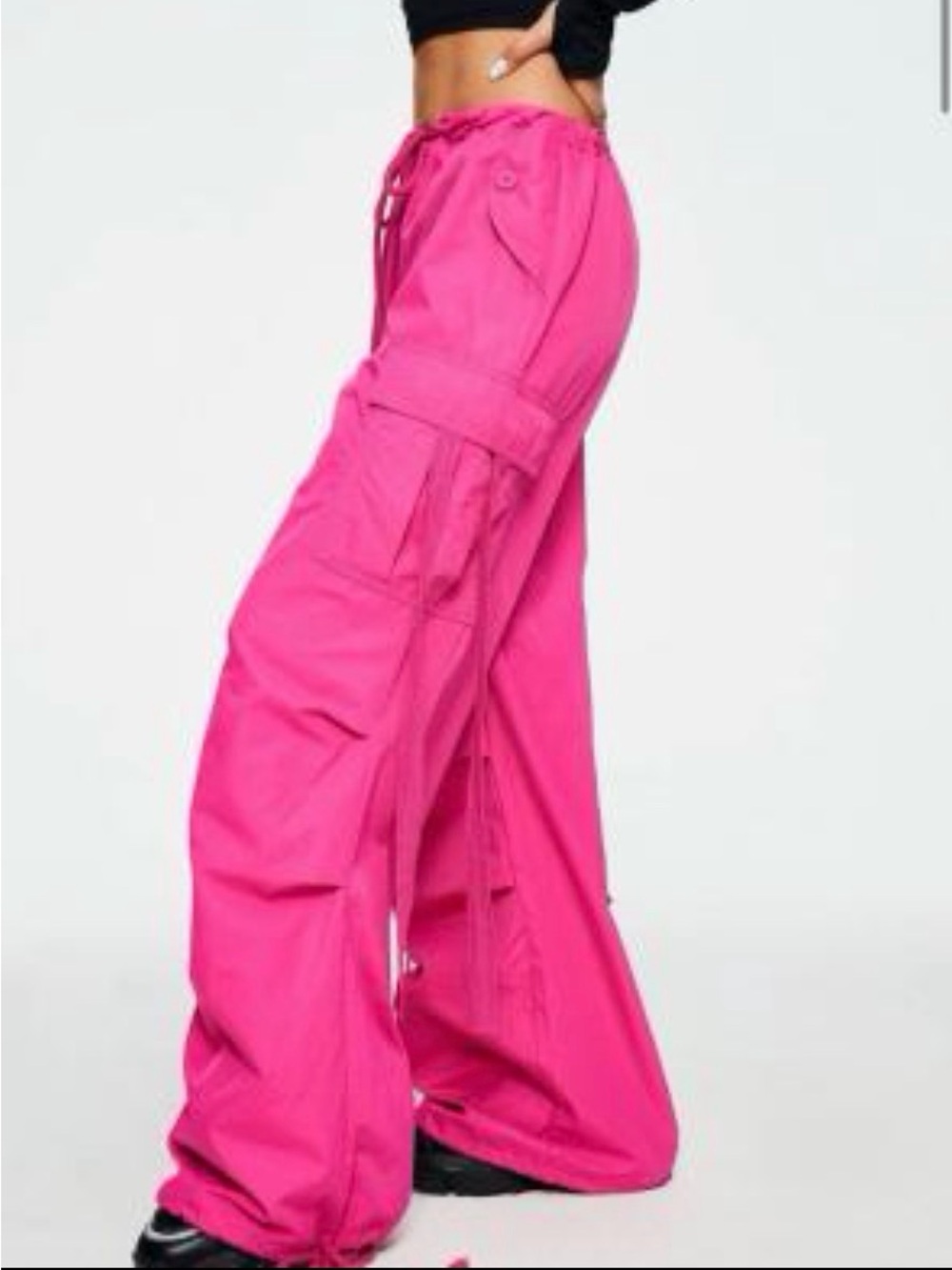 SOLADO Hot Pink Drawstring Waist Pocket Patched Parachute Pants XL